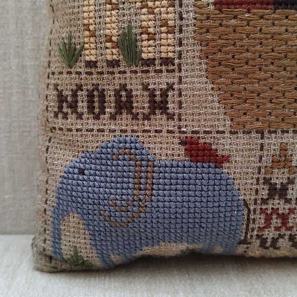 Noah's Ark Sampler "Two by Two" Primitive Needlework Pillow Vintage - Picture 6 of 9